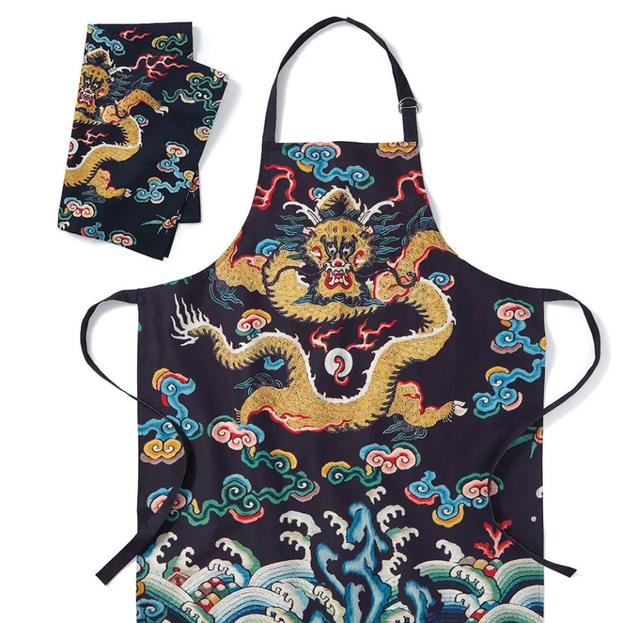 The Met Store Chinese Dragon Rank Badge Apron and Tea Towel Set* Tableware