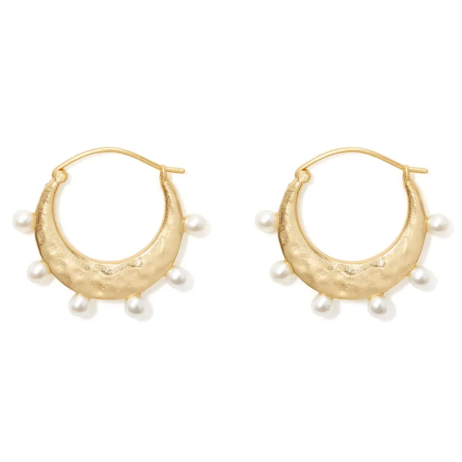 The Met Store Hammered Crescent Pearl Hoop Earrings* Earrings