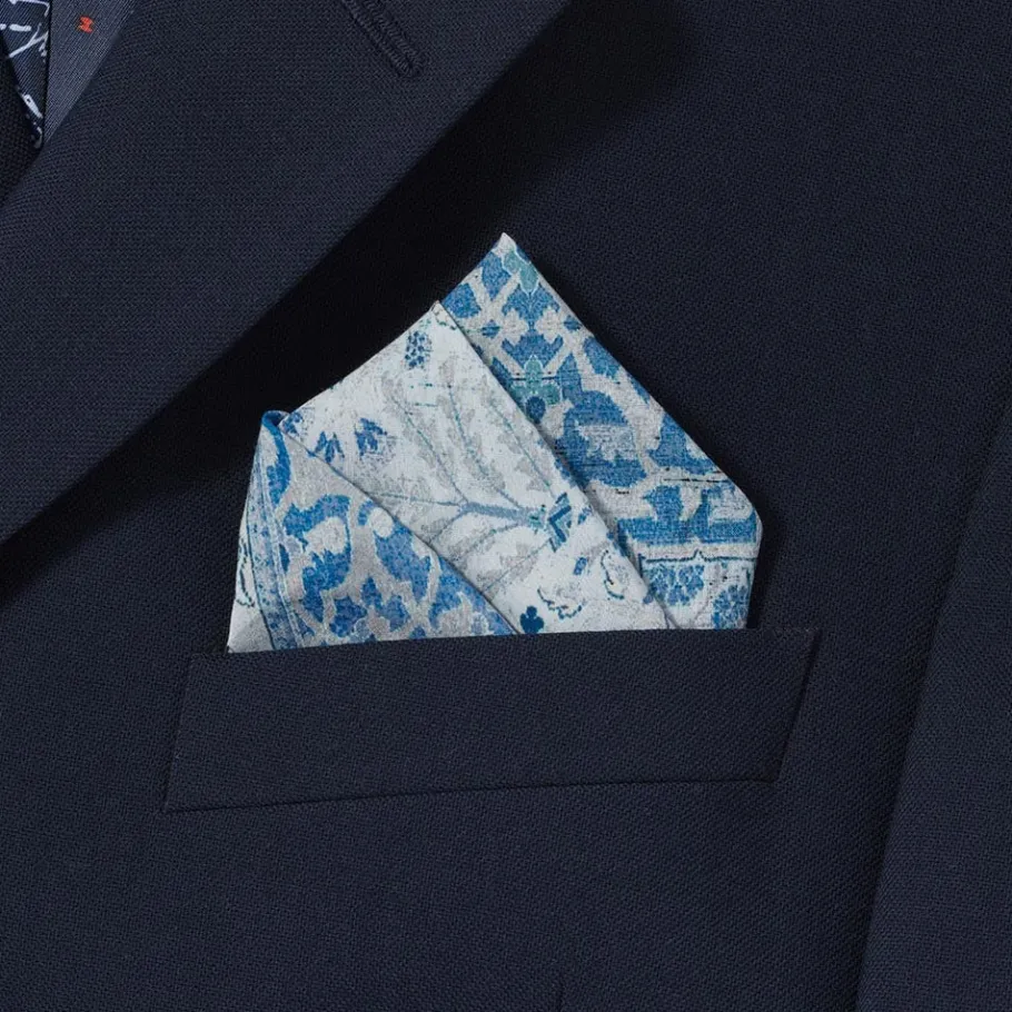 The Met Store Iranian Vase Carpet Blue Cotton-and-Silk Pocket Square* Small Accessories