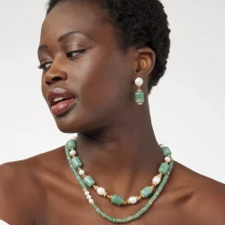 The Met Store Karavas Gems Large-Bead Aventurine and Pearl Necklace and Drop Earrings Set* Jewelry Sets