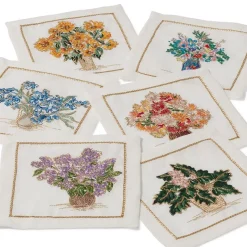 The Met Store Kim Seybert Embroidered Bouquets Linen Cocktail Napkin Set* Tableware