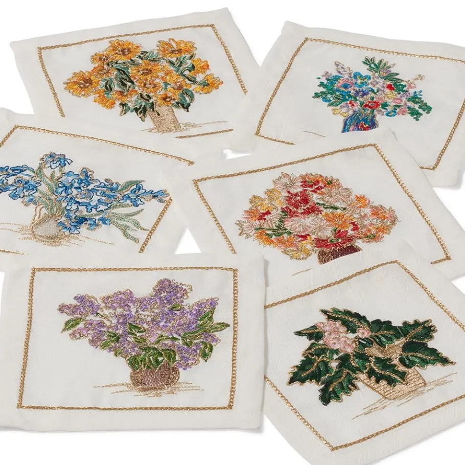 The Met Store Kim Seybert Embroidered Bouquets Linen Cocktail Napkin Set* Tableware