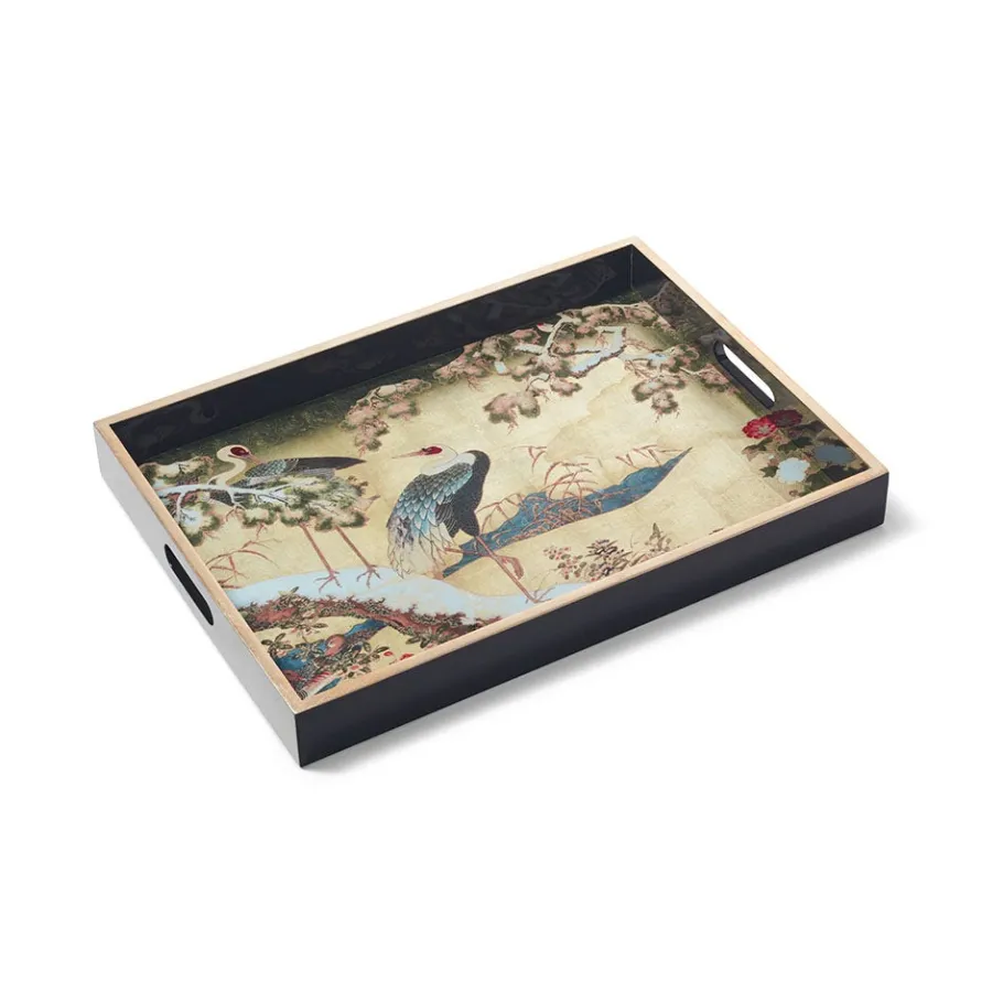 The Met Store Momoyama Cranes and Flowers Lacquer Tray* Tableware|Decorative Accents