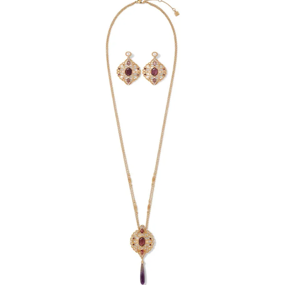 The Met Store Turkish Amethyst Long Pendant Necklace and Statement Earrings Set* Jewelry Sets